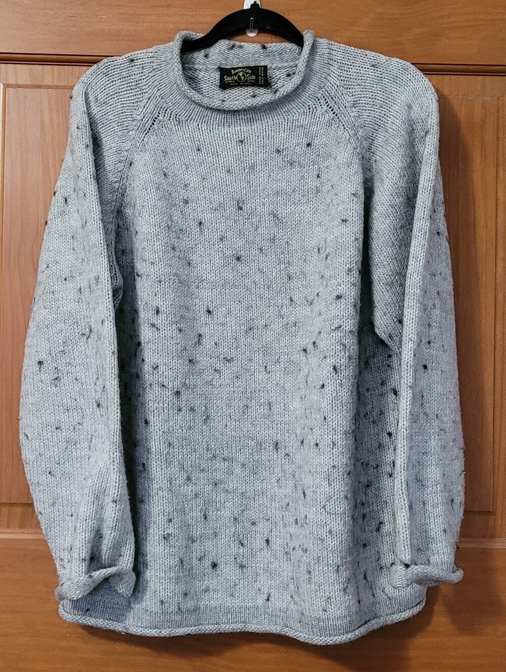 American South Side Alpaca Wool Sweater Womens L Vintage Grey Speckled Fisherman